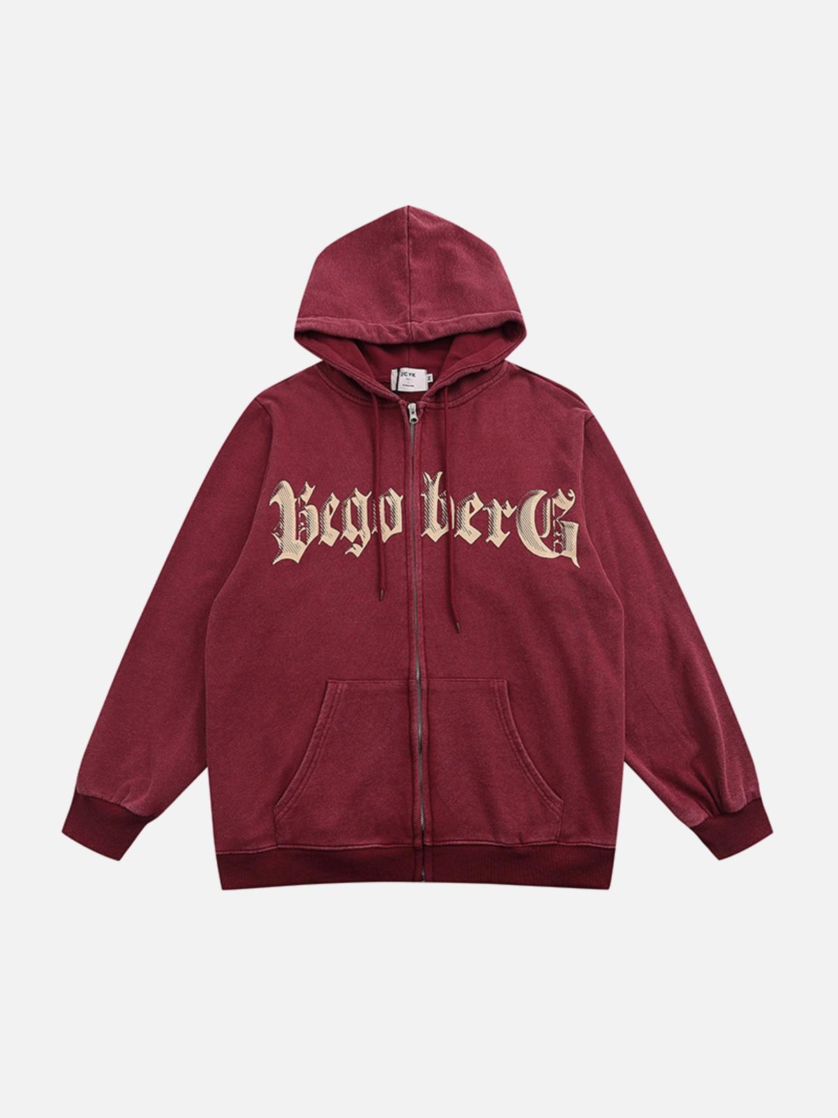 Vintage Letter Print Zipper Hoodie