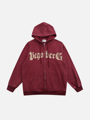 Vintage Letter Print Zipper Hoodie