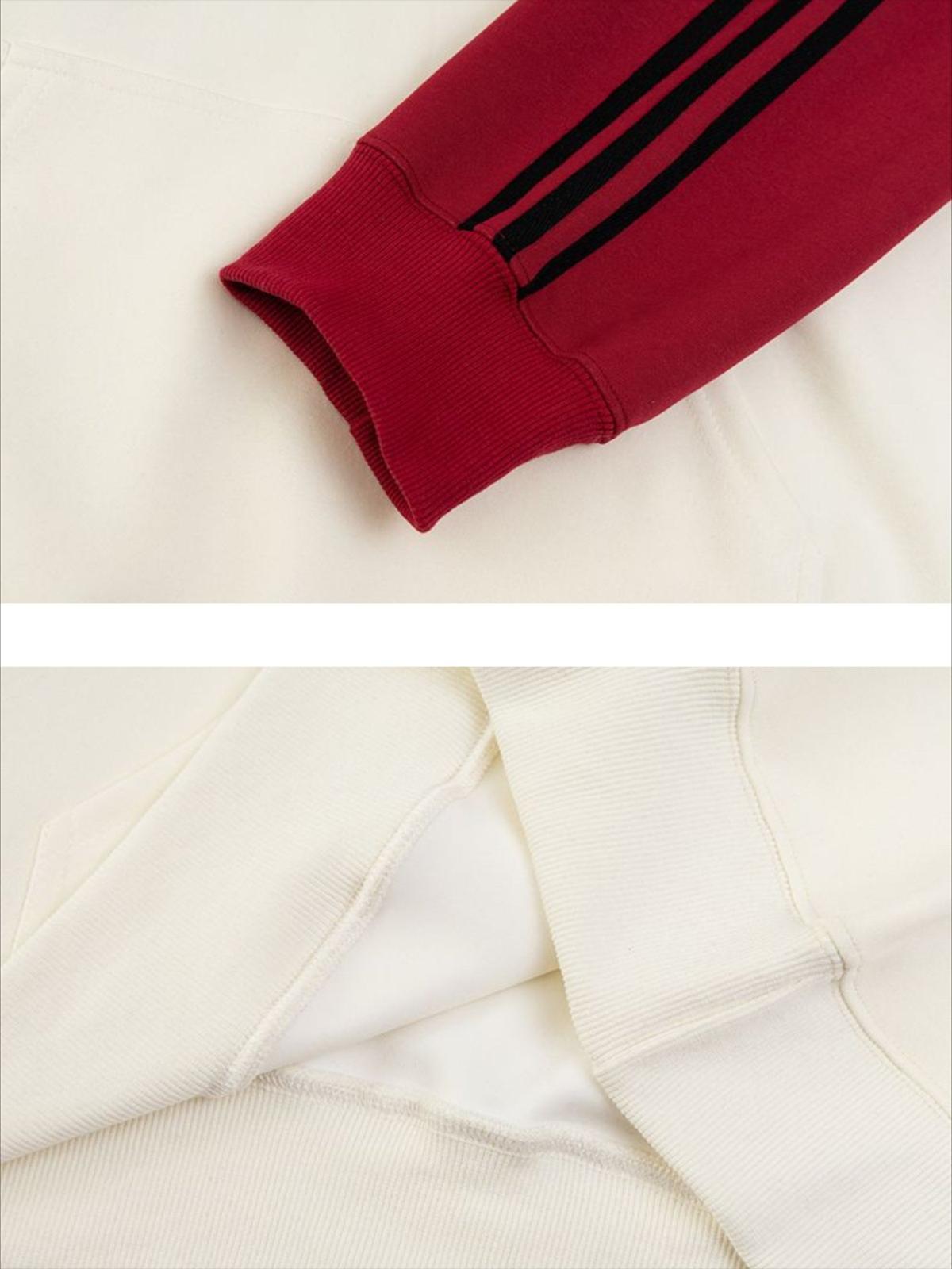 Vintage Letter Stripe Splicing Hoodie