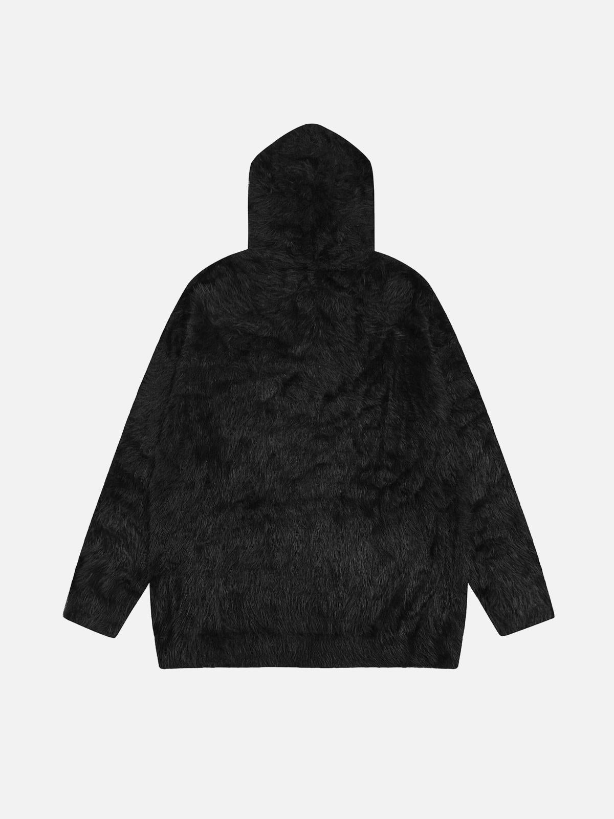 Vintage Lettering Seahorse Fur Hoodie