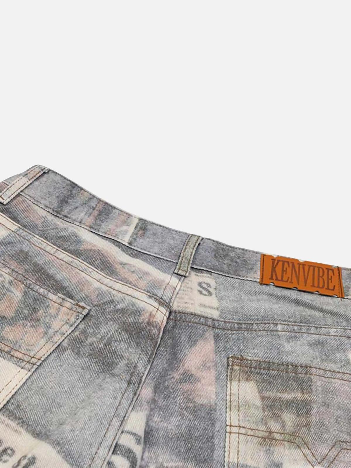 Vintage Newspaper Digital Print Pants