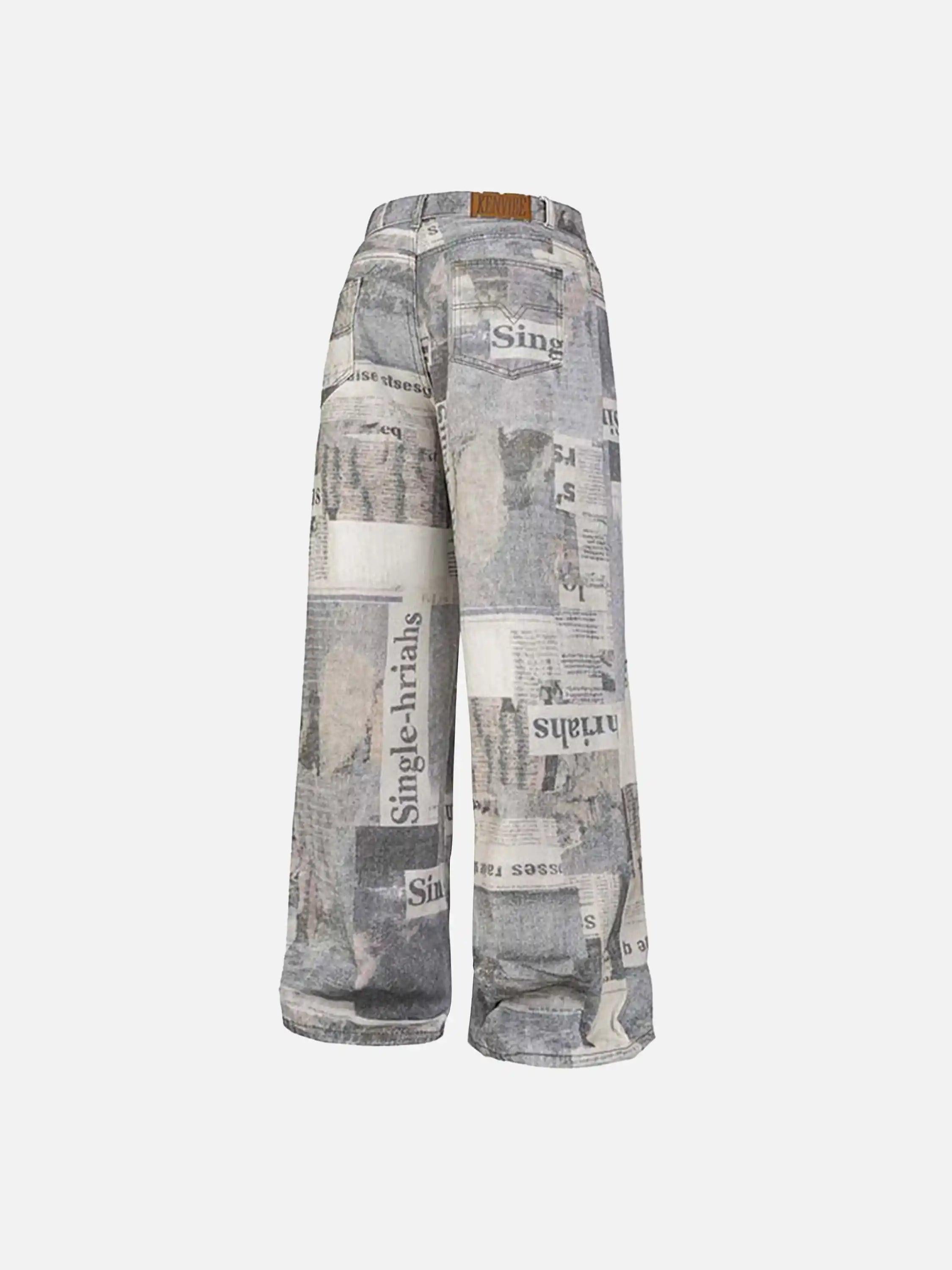 Vintage Newspaper Digital Print Pants