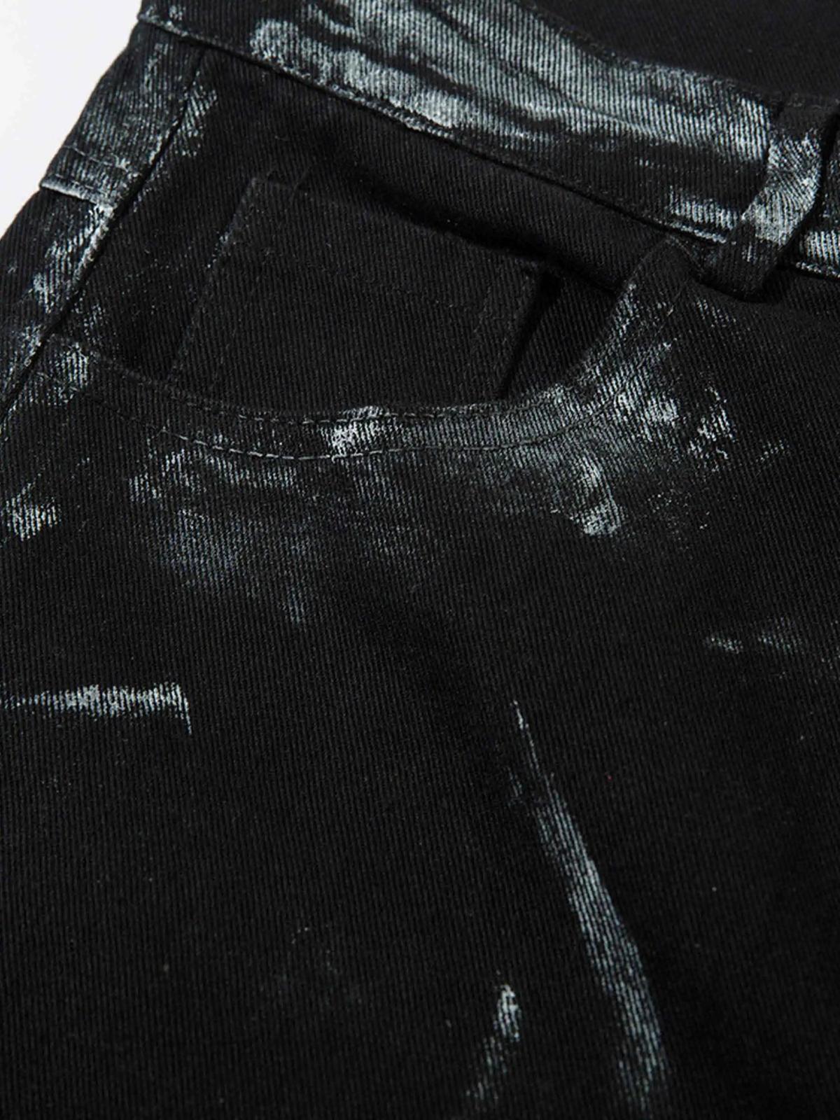 Vintage Painted Wide-Leg Pleated Jeans
