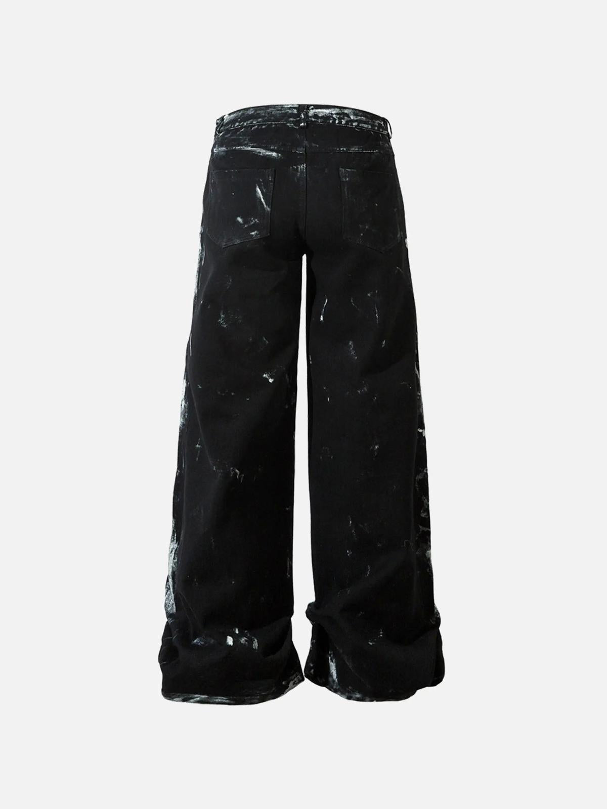Vintage Painted Wide-Leg Pleated Jeans