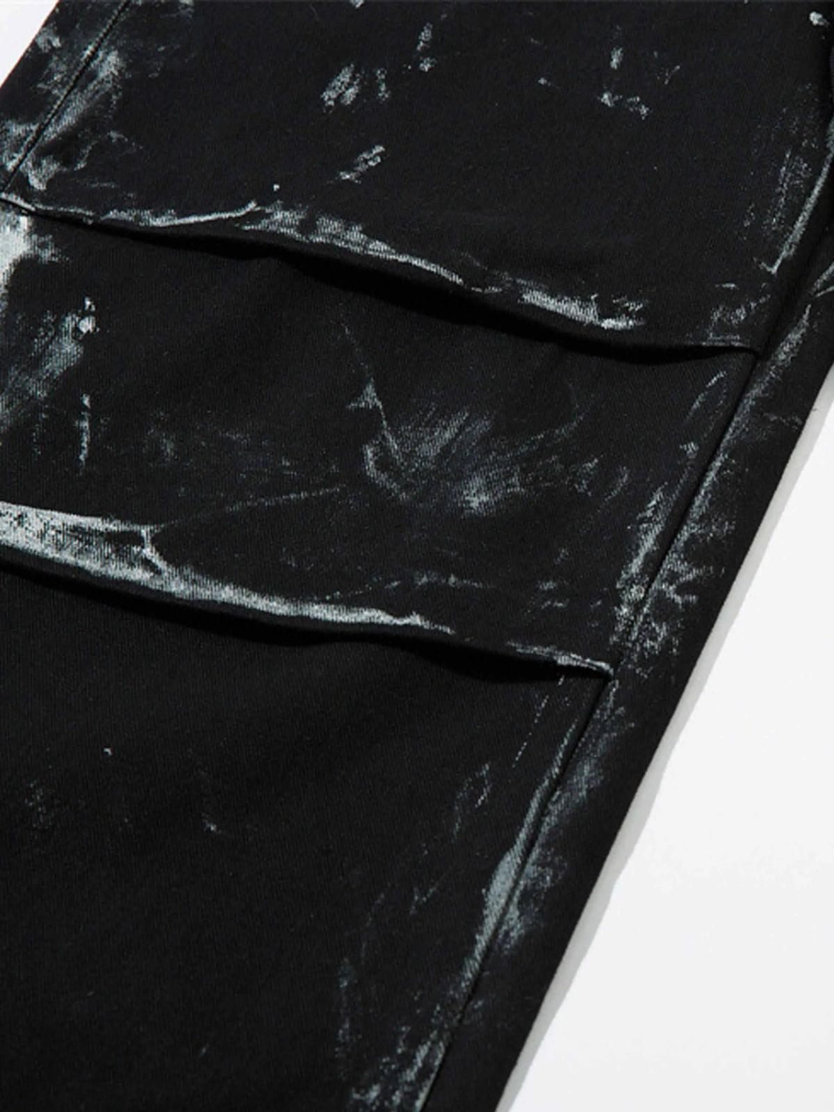 Vintage Painted Wide-Leg Pleated Jeans