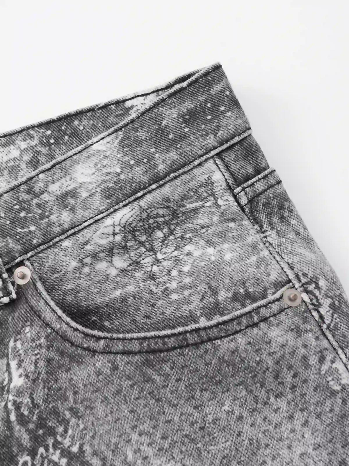 Vintage Paisley Digital Print Straight Jeans