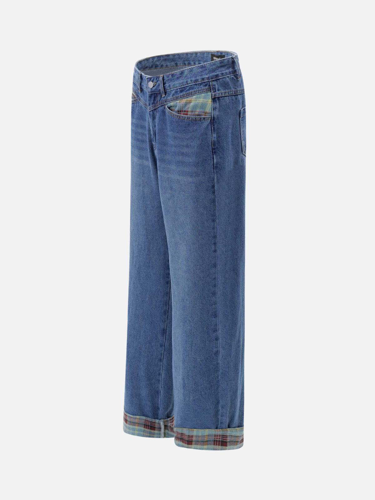 Vintage Plaid Cuffed Jeans