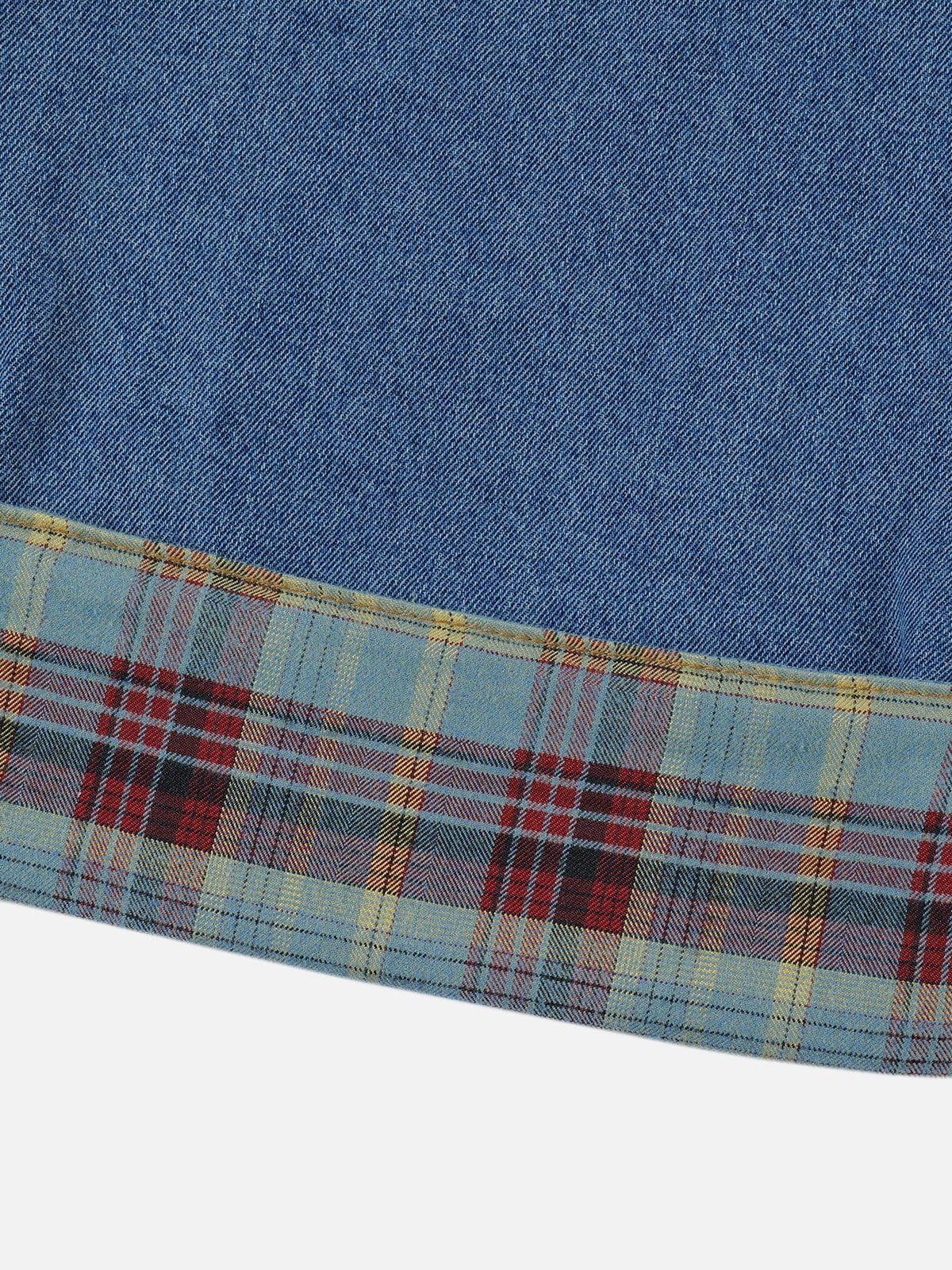 Vintage Plaid Cuffed Jeans