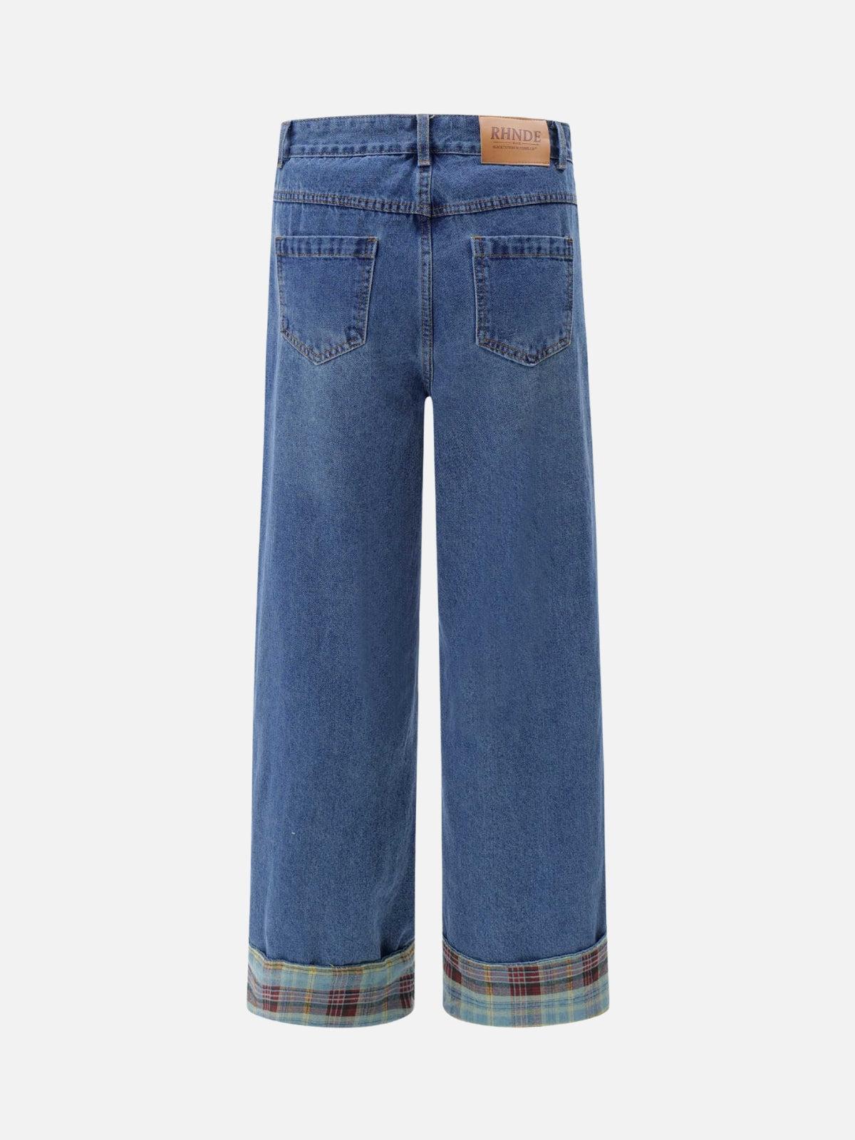 Vintage Plaid Cuffed Jeans