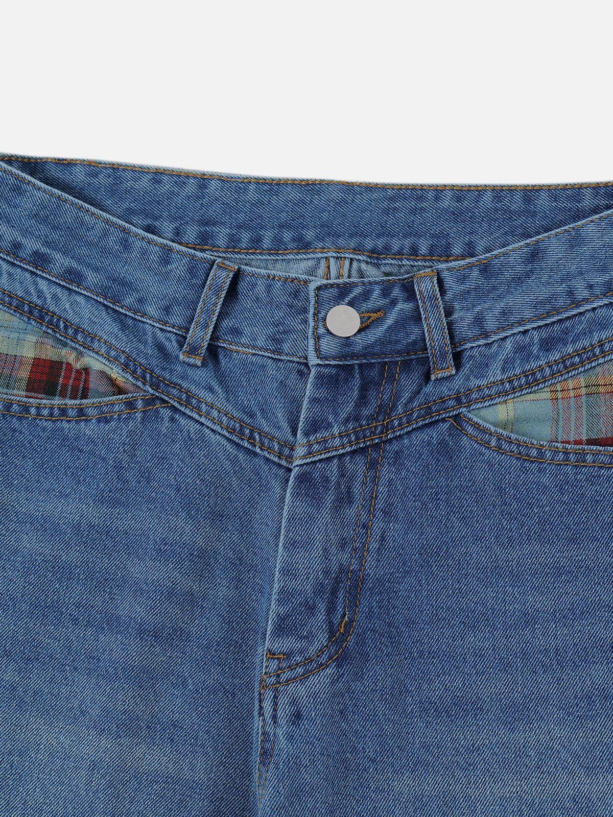 Vintage Plaid Cuffed Jeans