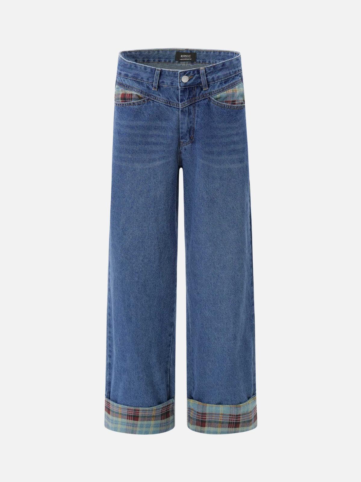 Vintage Plaid Cuffed Jeans