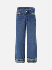 Vintage Plaid Cuffed Jeans