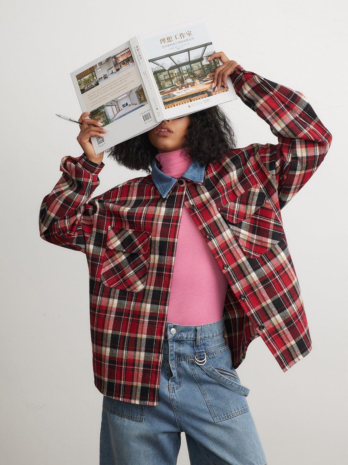 Vintage Plaid Long-Sleeved Shirt