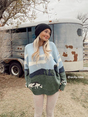 Vintage Prairie Cow Pattern Streetwear Sweater