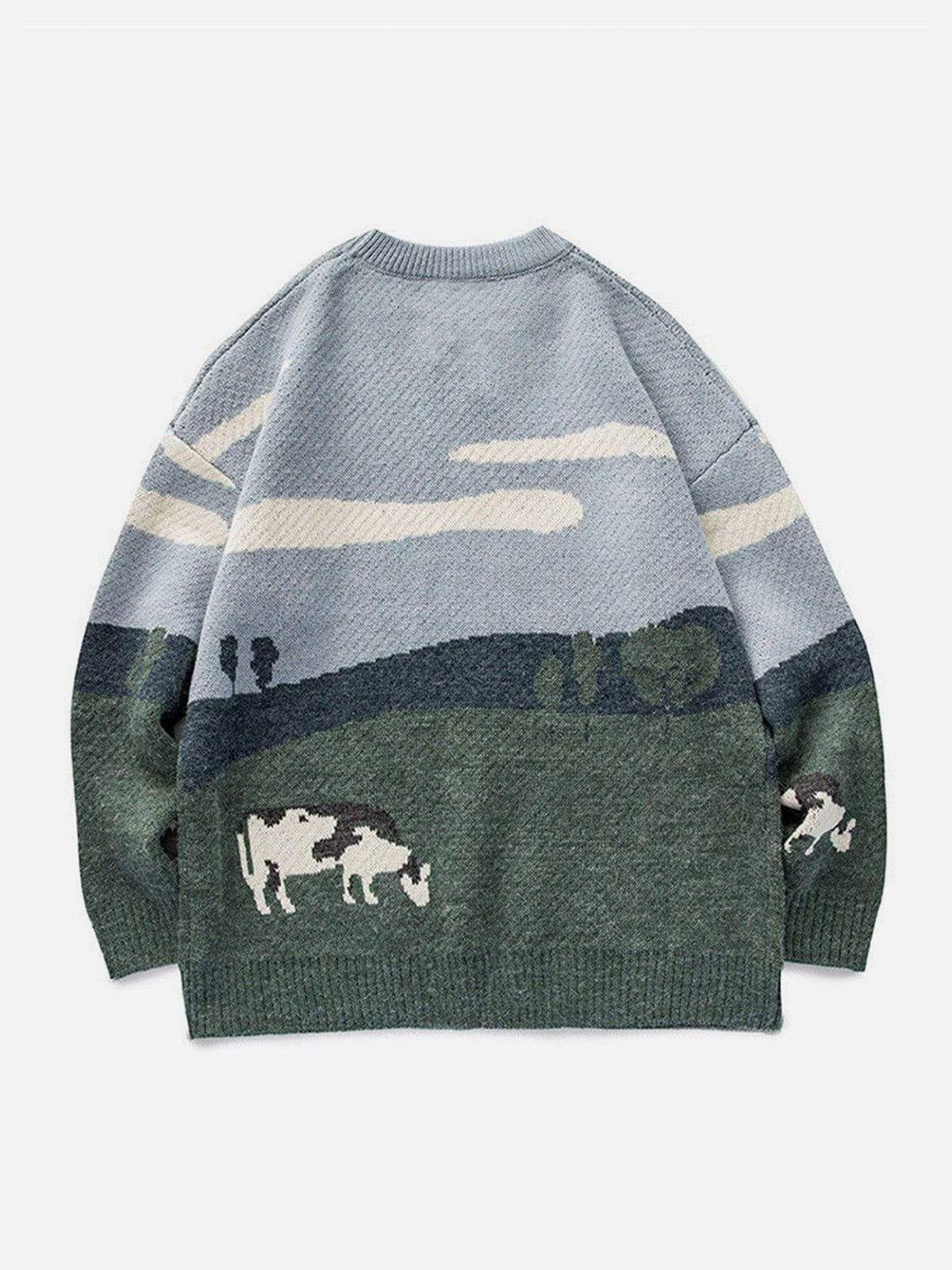 Vintage Prairie Cow Pattern Streetwear Sweater