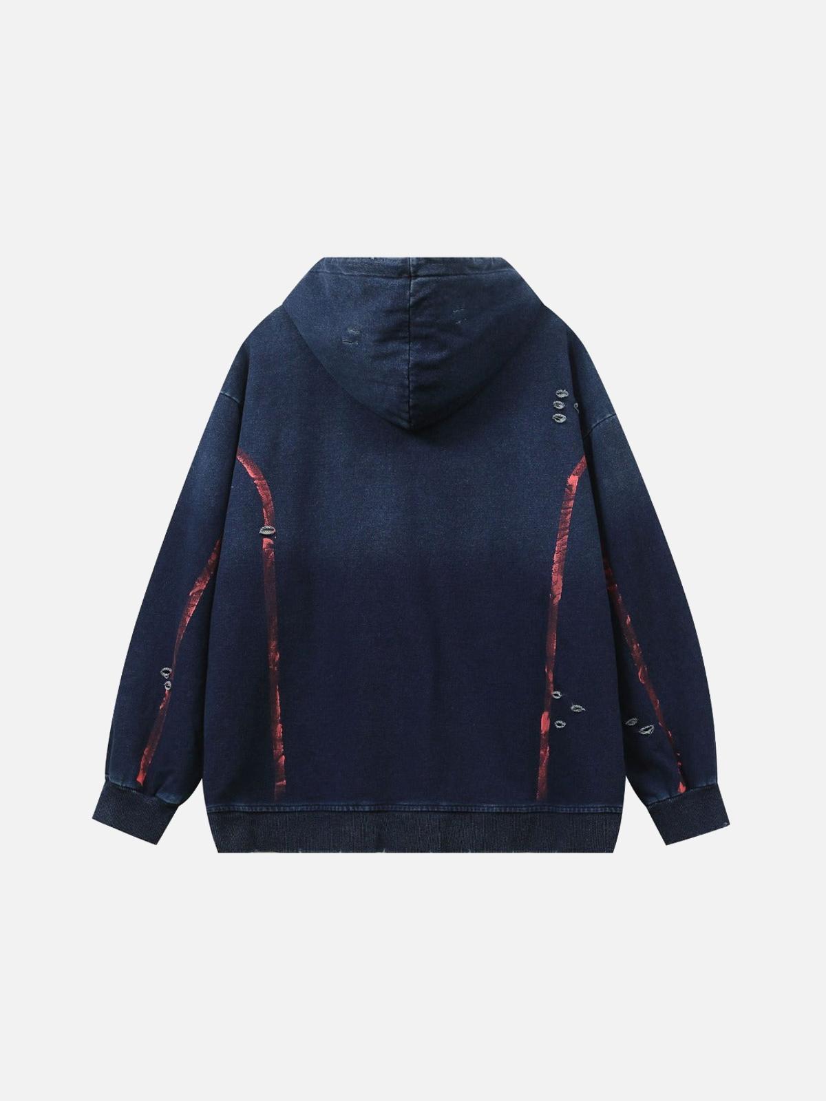 Vintage Print hole Academic Style Hoodie