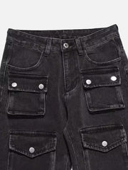 Vintage Punk Distressed Multi-Pocket Jeans