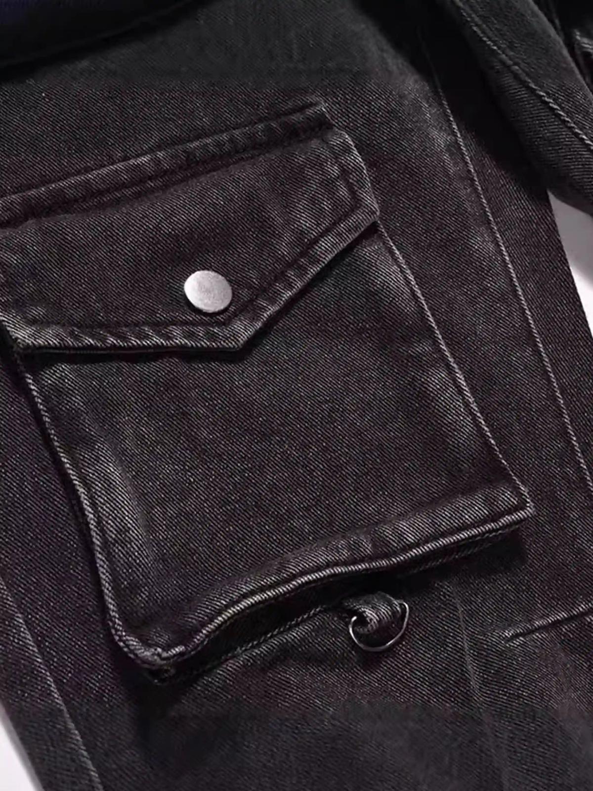 Vintage Punk Distressed Multi-Pocket Jeans