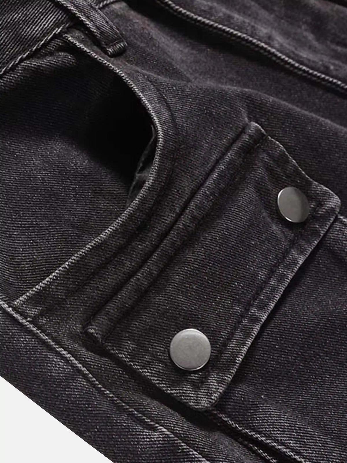 Vintage Punk Distressed Multi-Pocket Jeans