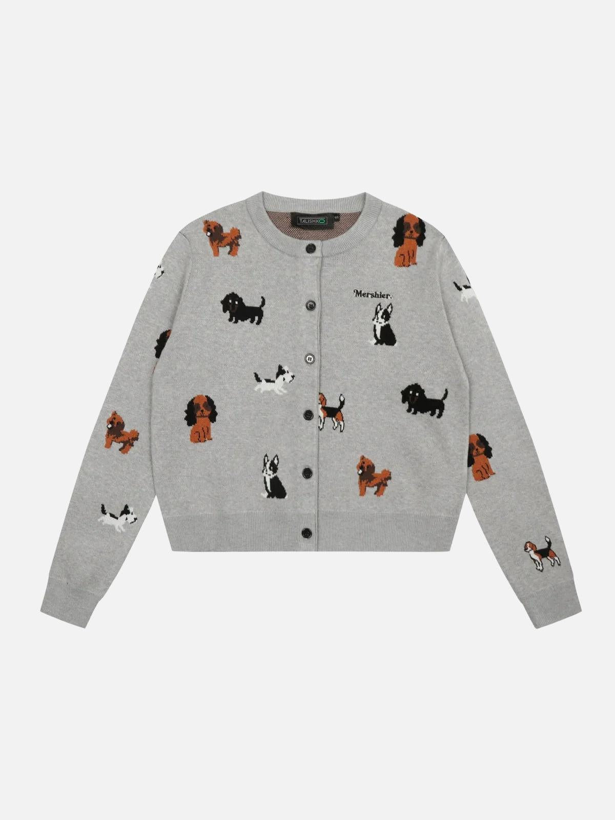 Vintage Puppy Embroidery Knit Cardigan