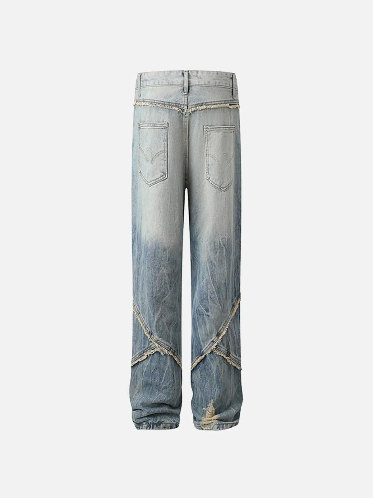 Vintage Raw-Edge Ripple Straight-Leg Jeans