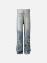 Vintage Raw-Edge Ripple Straight-Leg Jeans