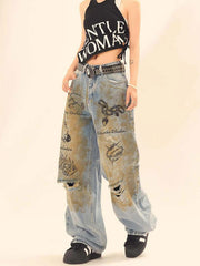 Vintage Ripped Graffiti Jeans