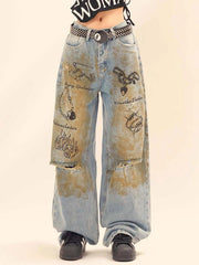 Vintage Ripped Graffiti Jeans