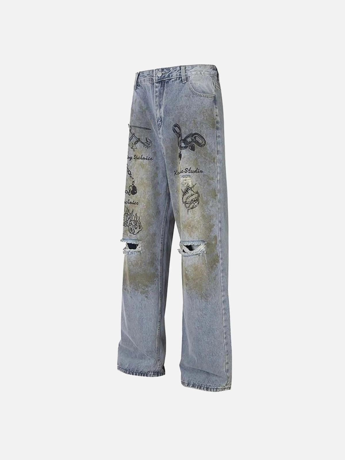 Vintage Ripped Graffiti Jeans