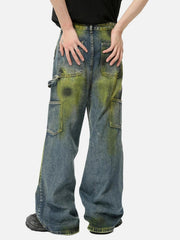 Vintage Spray-Painted Patch Ripped Jeans