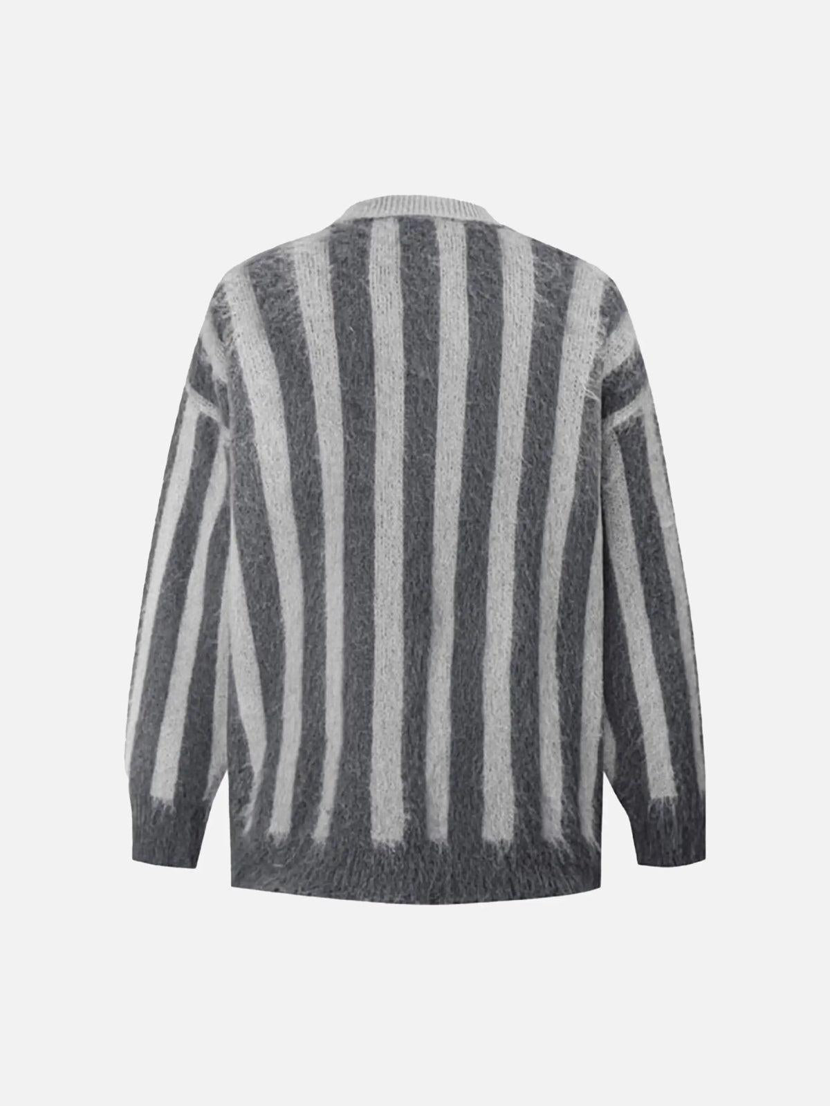 Vintage Vertical Striped Polo Collar Sweater