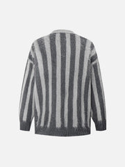 Vintage Vertical Striped Polo Collar Sweater
