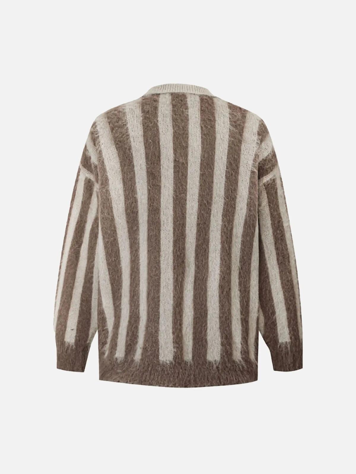 Vintage Vertical Striped Polo Collar Sweater