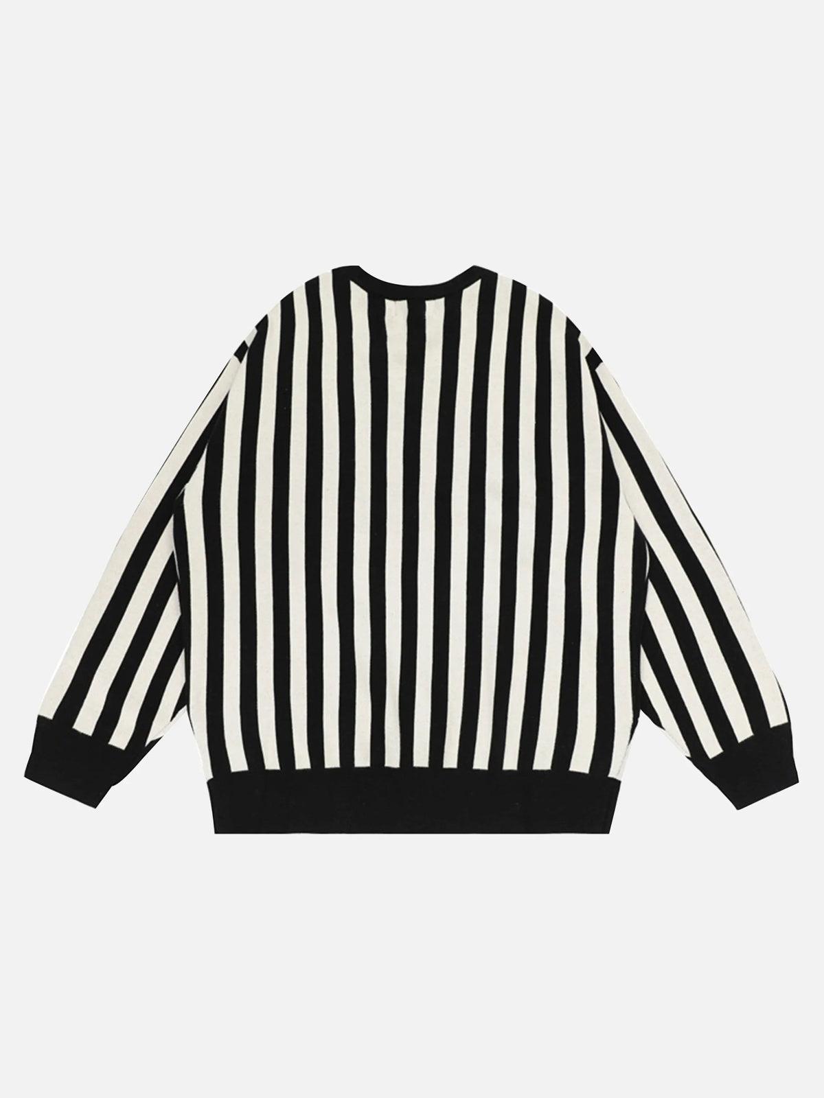 Vintage Vertical Striped Preppy V-Neck Sweater