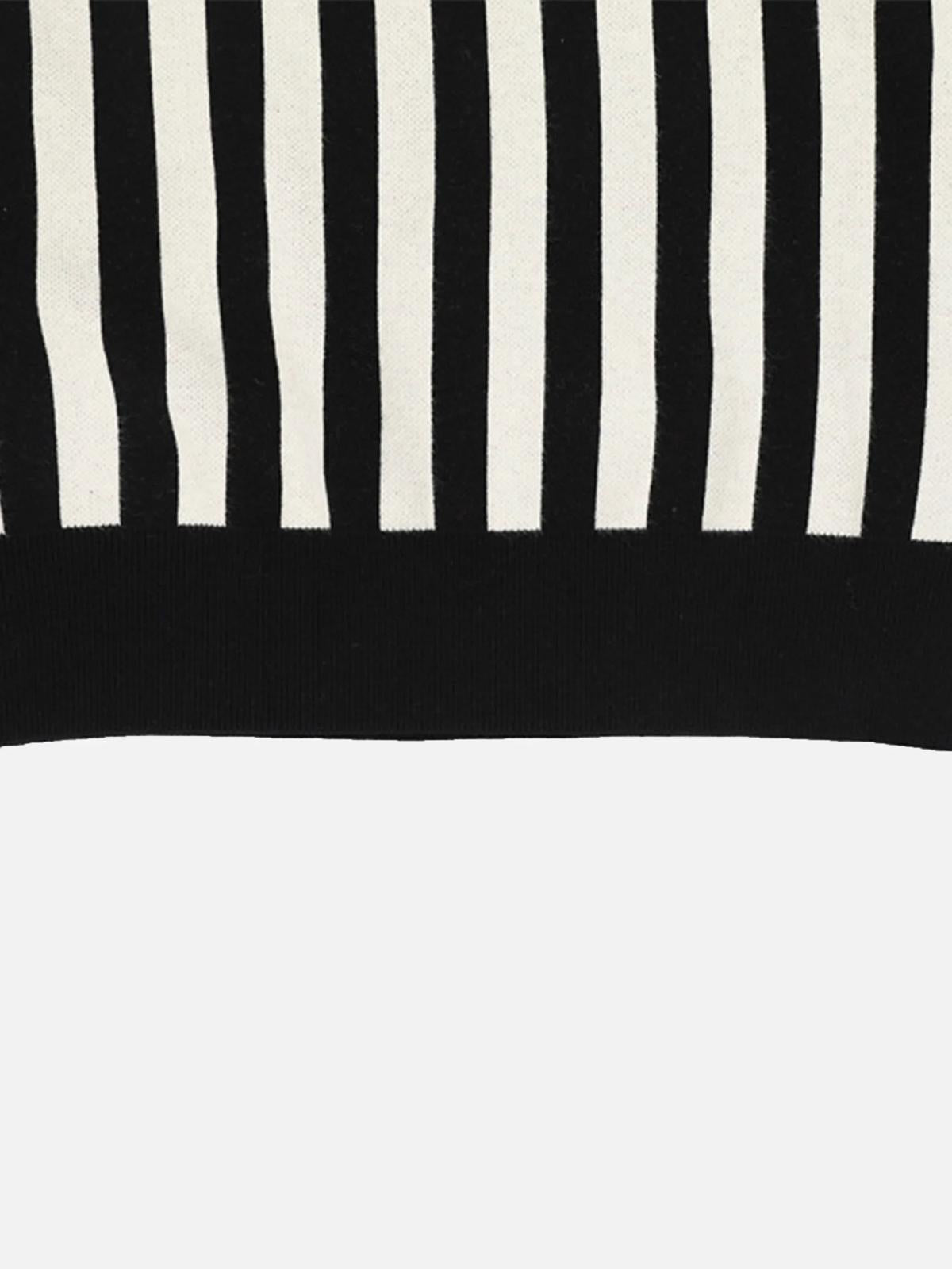 Vintage Vertical Striped Preppy V-Neck Sweater