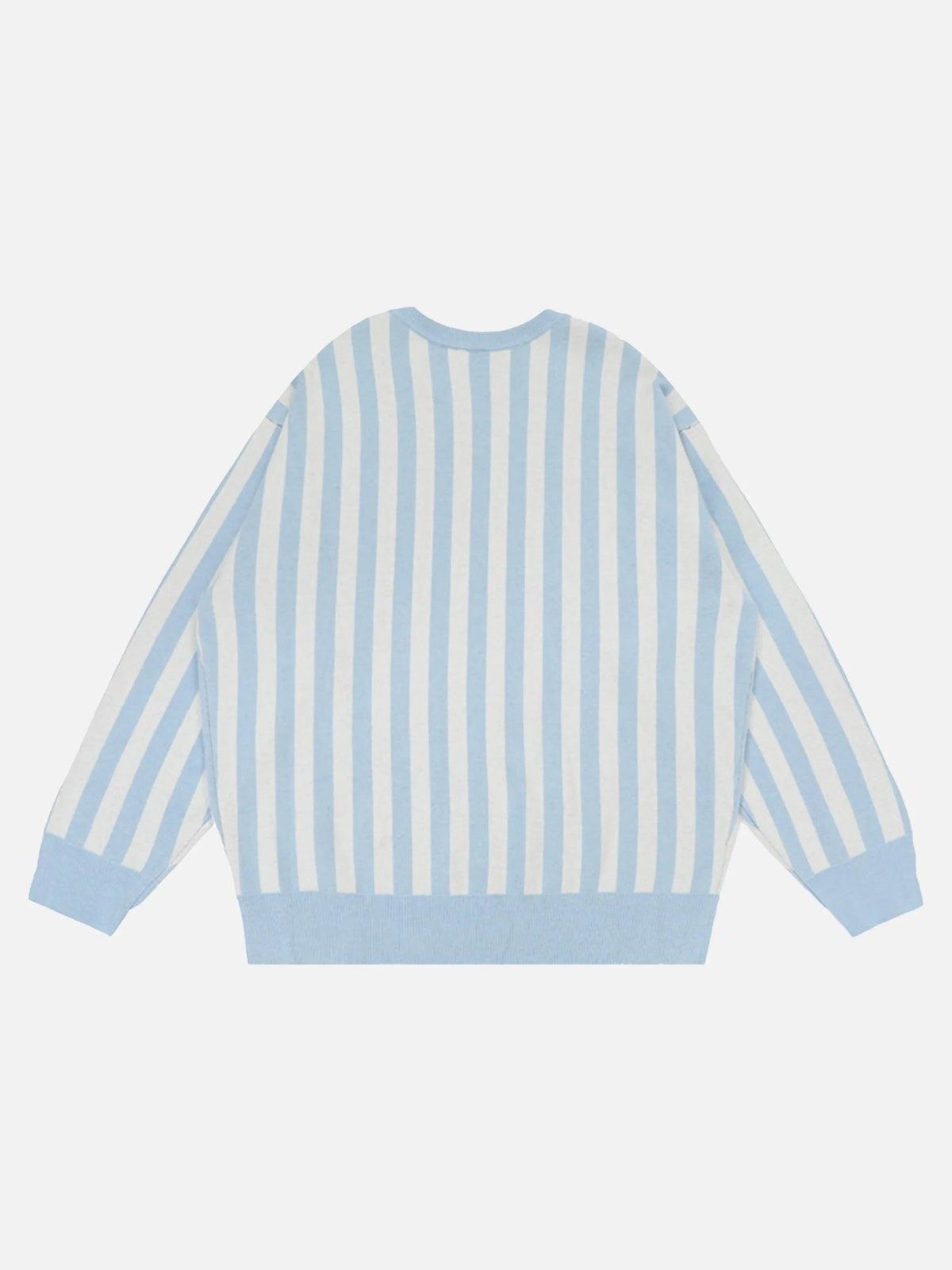 Vintage Vertical Striped Preppy V-Neck Sweater