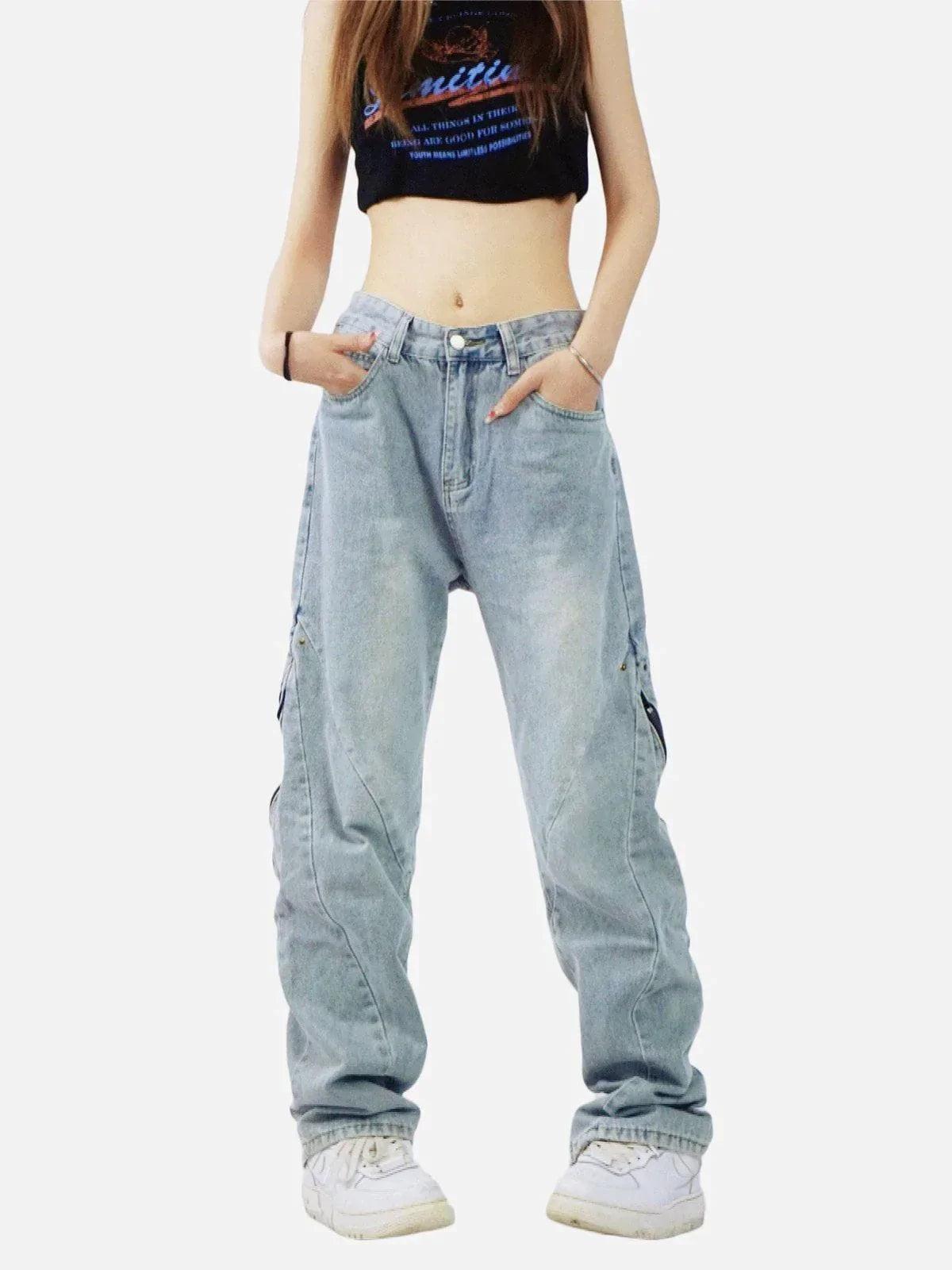 Vintage Wash Adjustable Zip Jeans