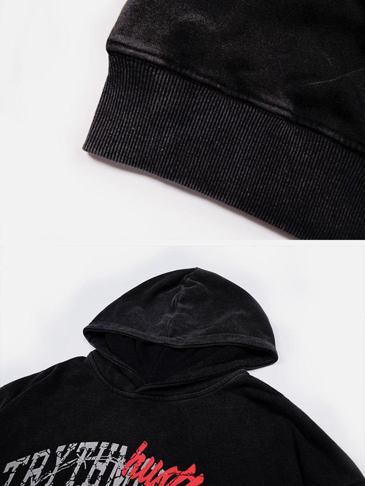 Vintage Washed Dark Print Hoodie