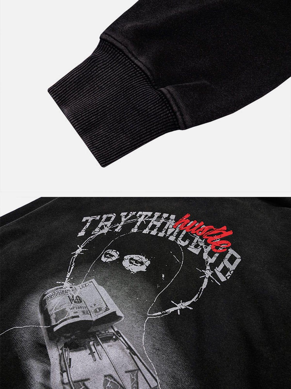 Vintage Washed Dark Print Hoodie