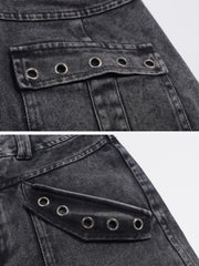 Vintage Washed Denim Cargo Jeans