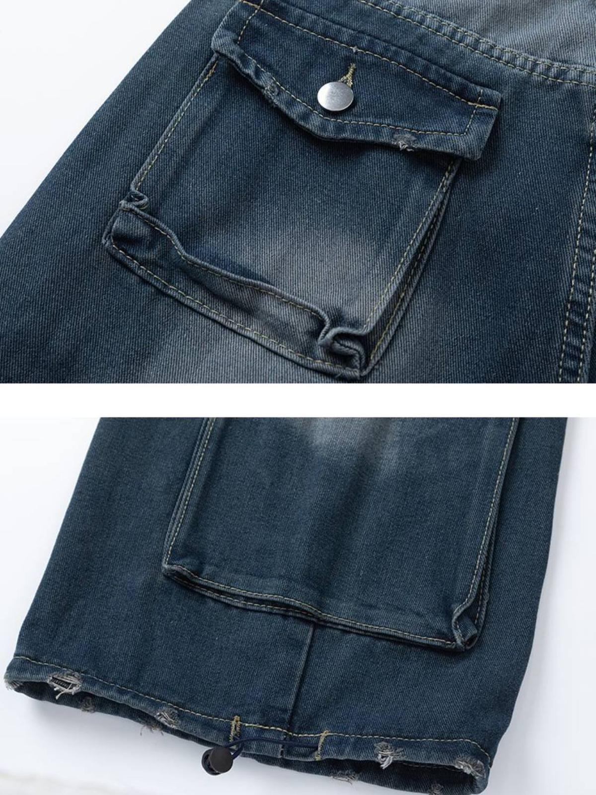 Vintage Washed Multi-Pocket Jeans