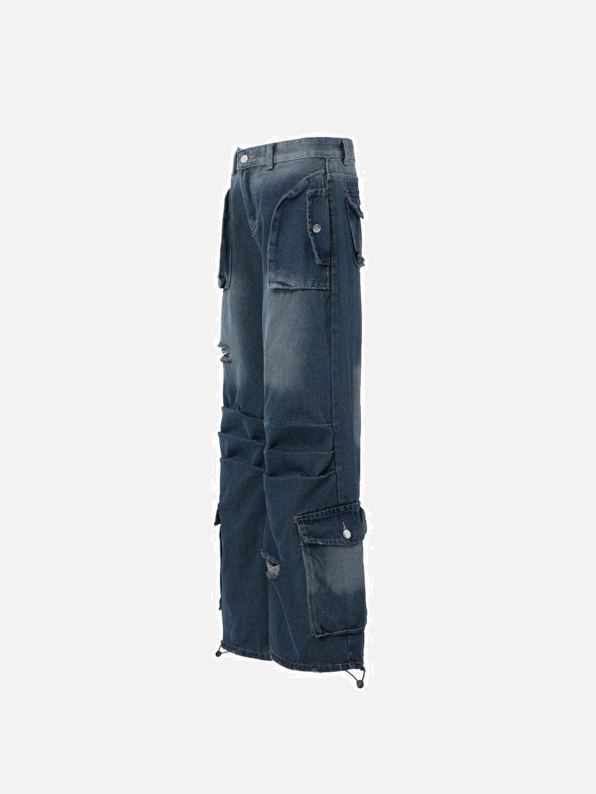 Vintage Washed Multi-Pocket Jeans