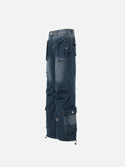 Vintage Washed Multi-Pocket Jeans