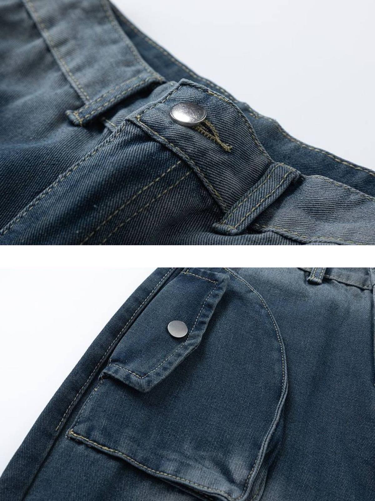 Vintage Washed Multi-Pocket Jeans