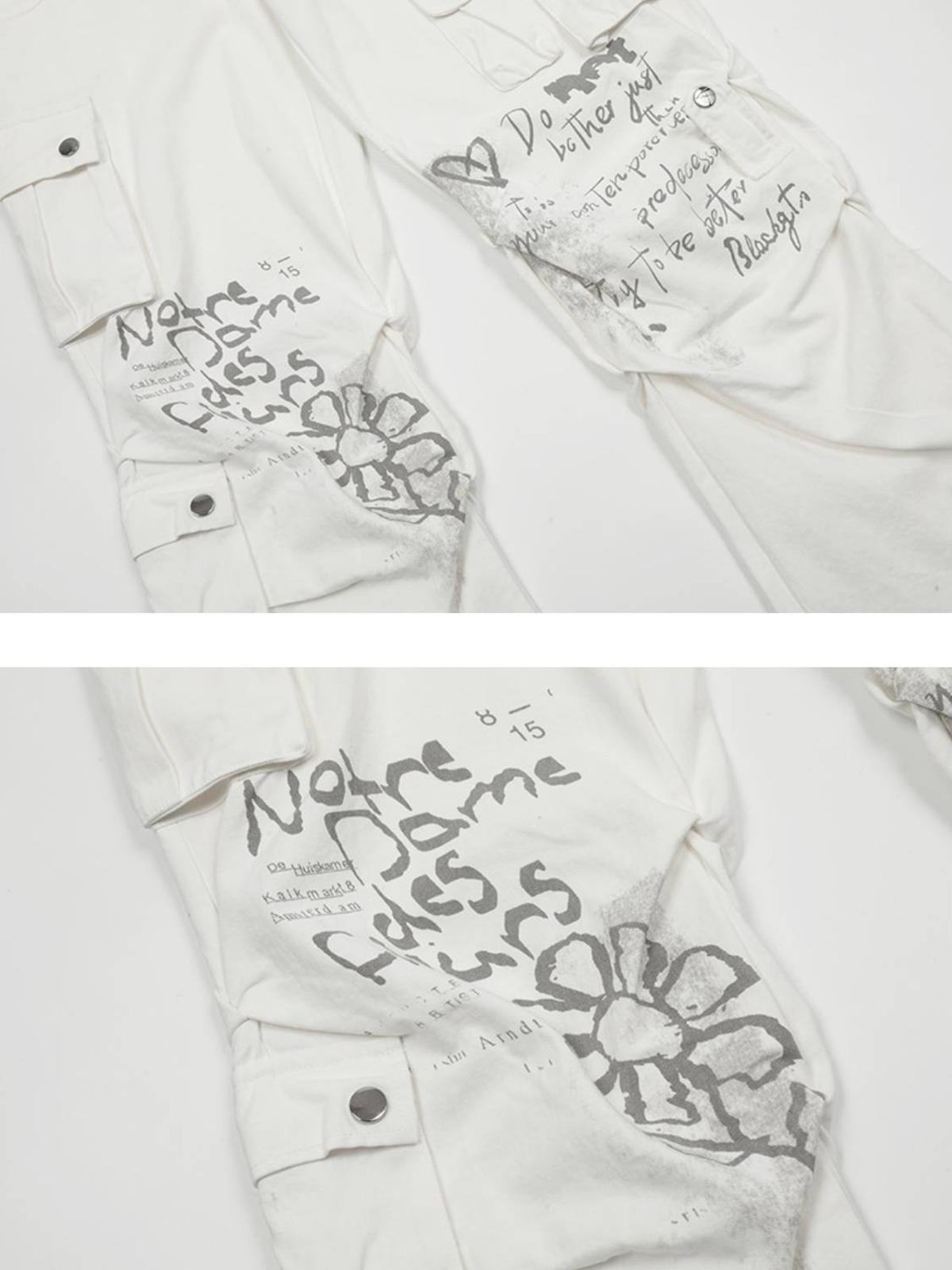 Vintage Water-Slurry Print Cargo Pants
