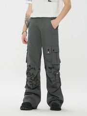 Vintage Water-Slurry Print Cargo Pants