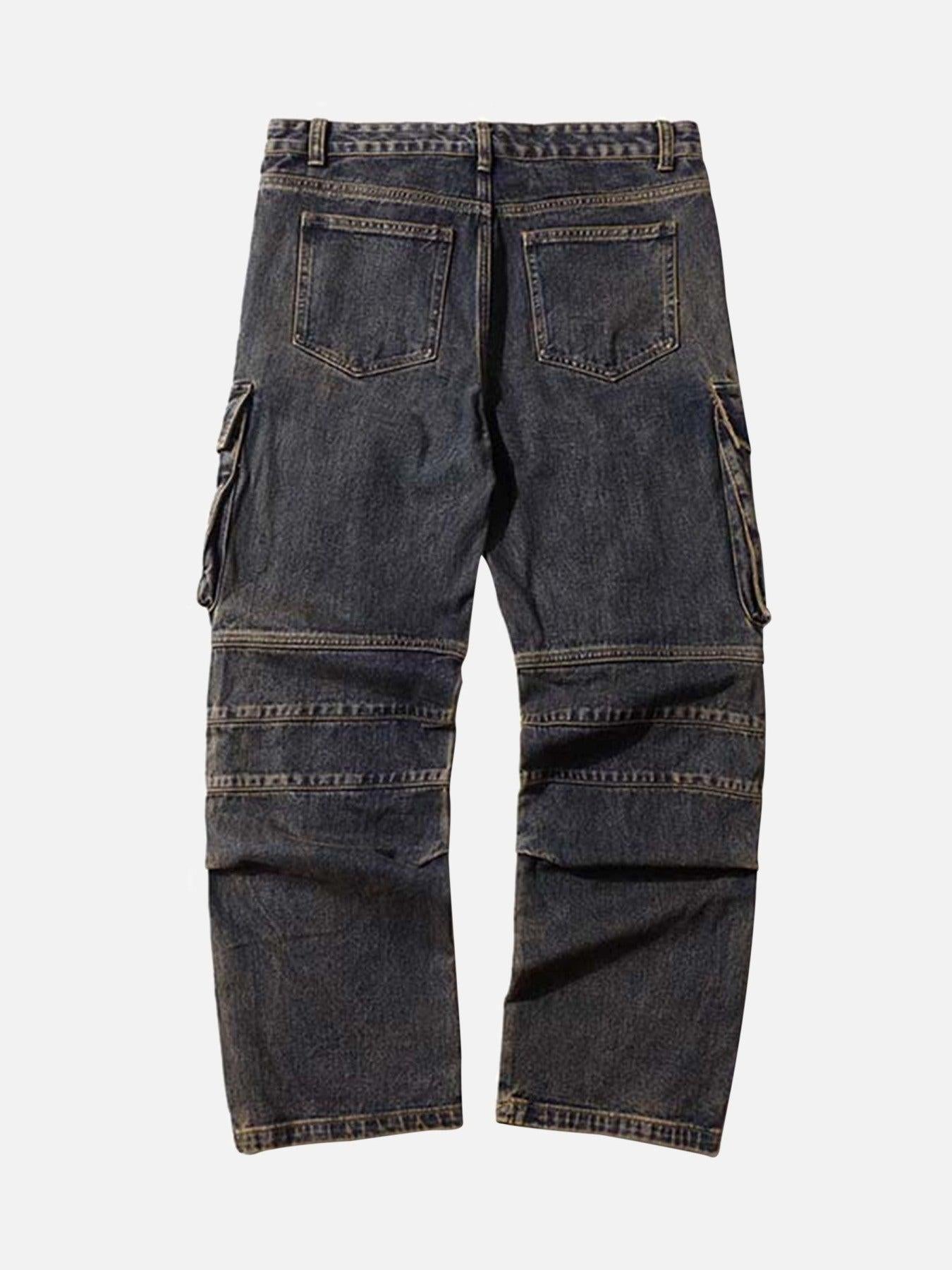 Washed And Distressed Multi-Pocket Jeans