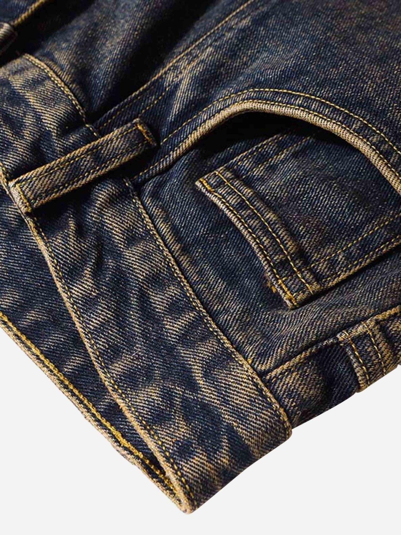 Washed And Distressed Multi-Pocket Jeans