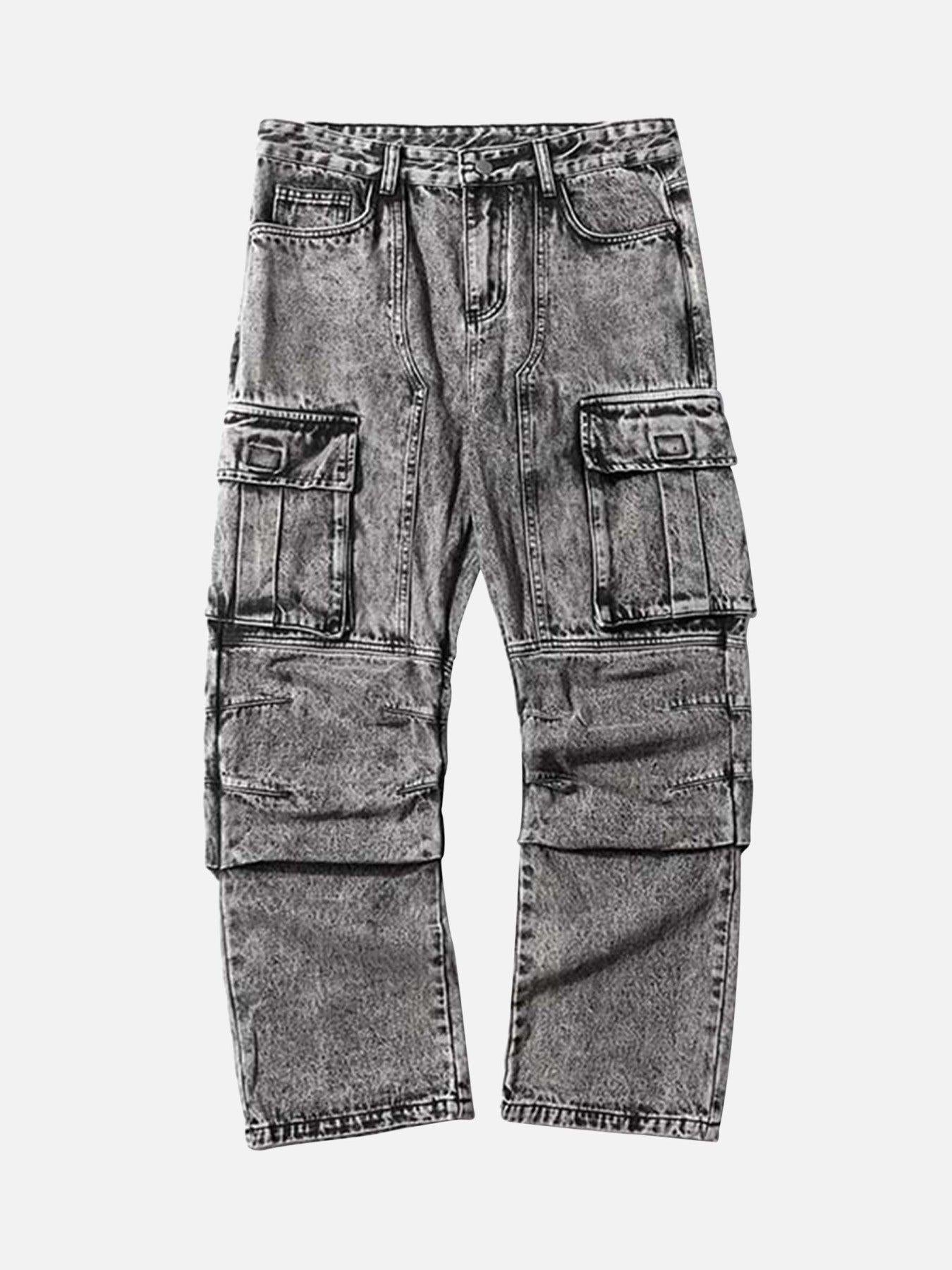 Washed And Distressed Multi-Pocket Jeans