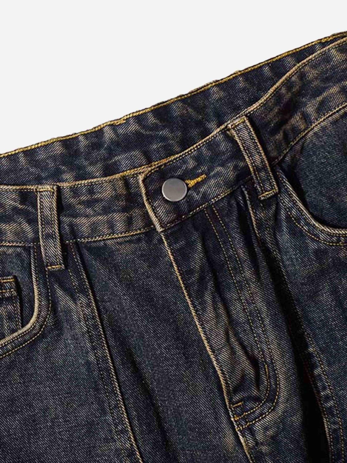 Washed And Distressed Multi-Pocket Jeans